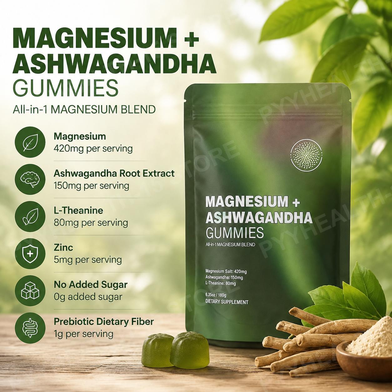 Ashwagandha Extract Root - Gomas de Magnésio + Ashwagandha com